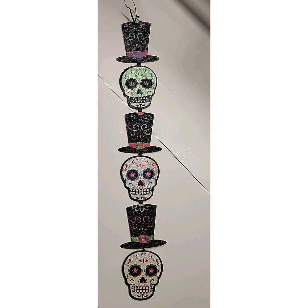 Vintage Day Of The Dead Calavera Sugar Skull Decorations 25"L Glitter
